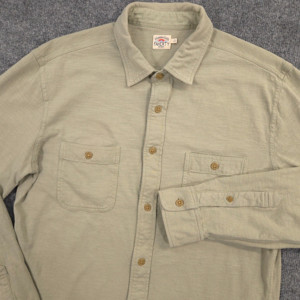 Faherty Knit Seasons Shirt Mens Large Coastal Sage Organic Cotton Long Sleeve